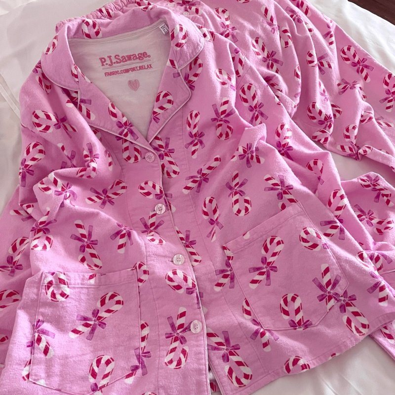 侘町睡衣少女2025年新款圣诞拐杖糖卡通纯棉长袖可外穿春秋家居服