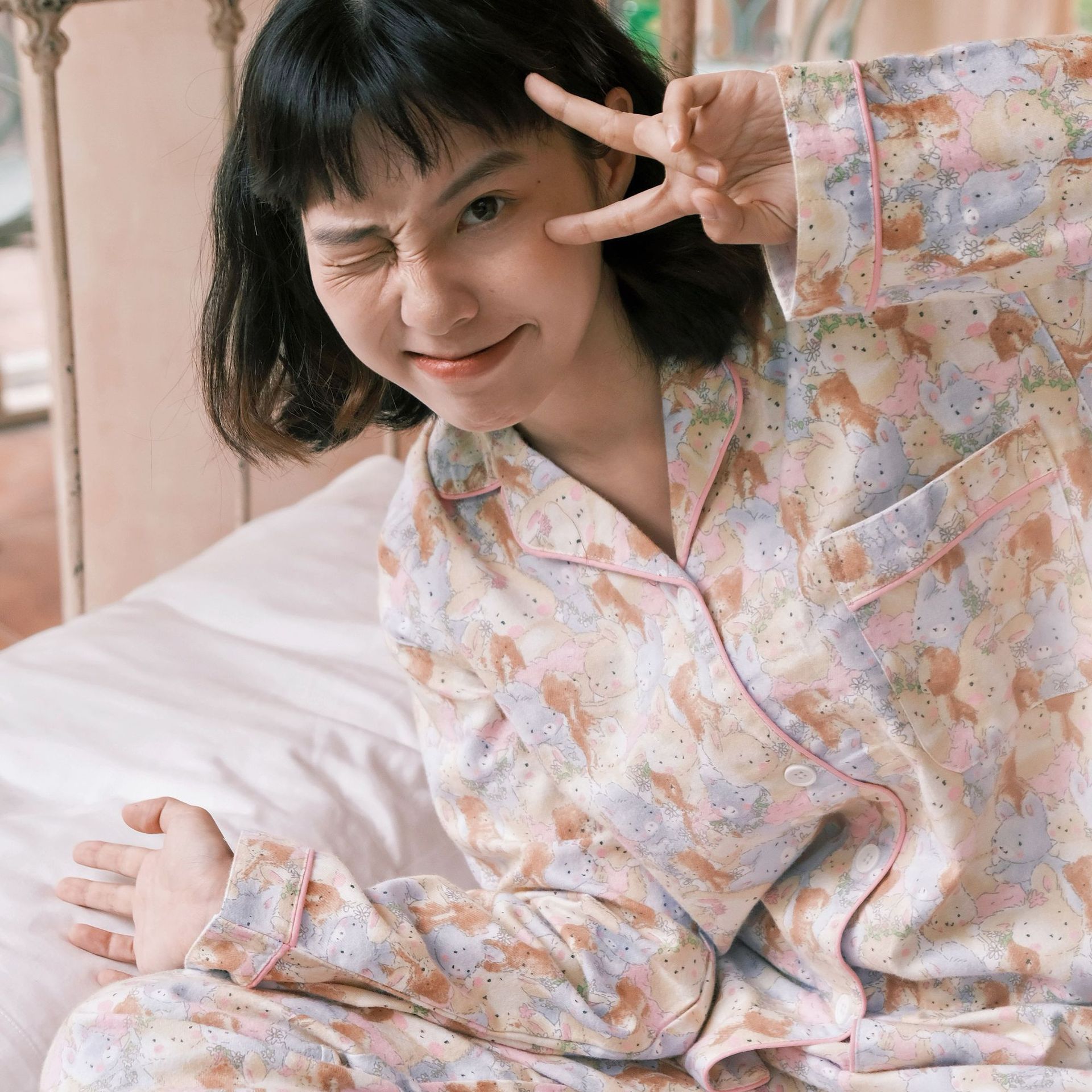 春秋新款女士甜美日系纯棉睡衣女全棉长袖家居服磨毛睡衣套装