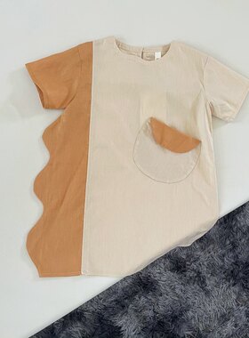 吾名堂品牌折扣夏装女童纯棉清爽个性连衣裙拼接撞色中大童裙子