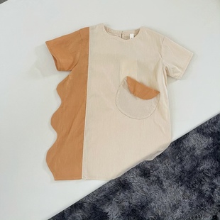 吾名堂品牌折扣夏装女童纯棉清爽个性连衣裙拼接撞色中大童裙子