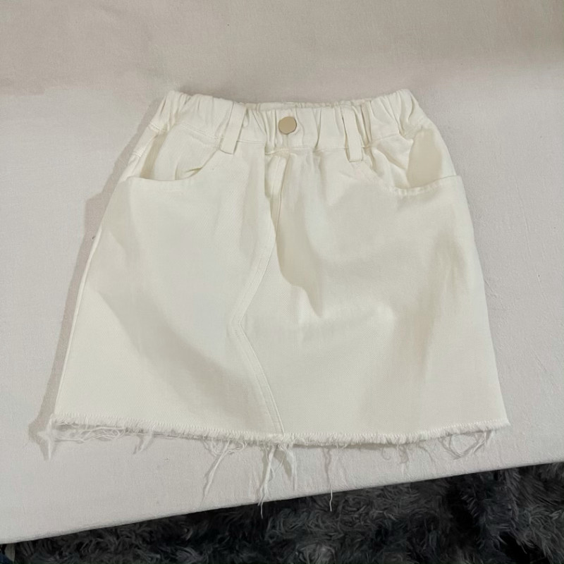 吾名堂品牌折扣女童夏装新款休闲百搭纯色牛仔短裙纯棉白色半裙