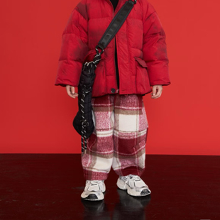 吾名堂品牌折扣男女童秋冬款格子单面呢保暖休闲长裤130