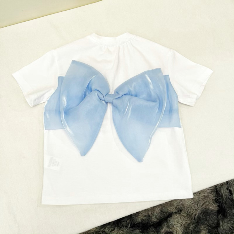 吾名堂品牌折扣女童夏装新款休闲百搭短袖T恤蝴蝶结装饰上衣