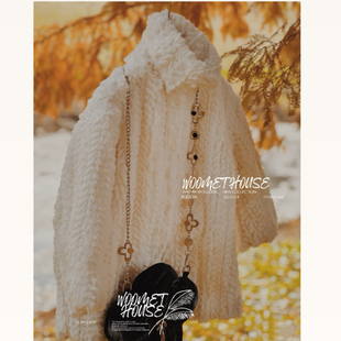 吾名堂品牌折扣女童秋冬仿皮草毛绒外套宽松加棉纯色慵懒风