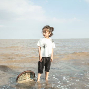 吾名堂男童女童夏装纯色裤子百搭时尚哈伦裤休闲针织垮裤中裤6233