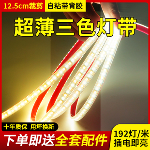 220v三色变光灯带led超薄自粘软灯条室内客厅氛围吊顶家用天花板