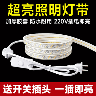 led灯带超亮220v户外防水自粘灯条带开关家装室内客厅吊顶背景墙