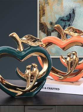 玄关酒柜装饰苹果爱情鸟陶瓷摆件轻奢家居客厅电视餐桌办公室乔迁