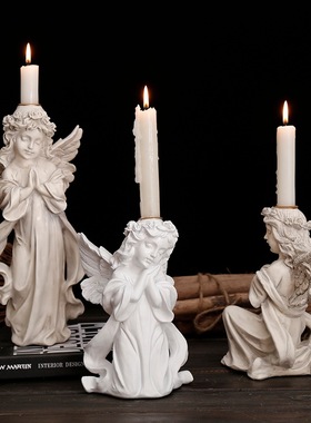 北欧家居装饰品摆件树脂工艺丘比特可爱天使烛台蜡烛架婚庆装饰