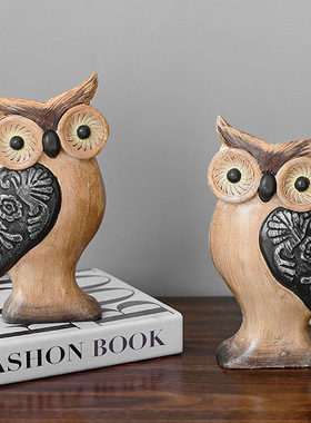 北欧简约木质工艺猫头鹰摆件创意可爱客厅书柜电视柜家居装饰品