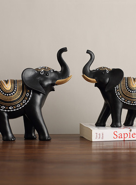 新中式创意树脂工艺吉祥大象摆件田园客厅电视柜玄关酒柜装饰摆设
