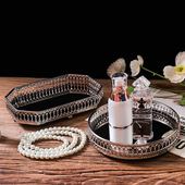 美式 现代客厅轻奢镜面托盘金属玄关收纳简约创意桌面装 饰品摆件