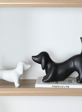 现代简约卡通动物小狗陶瓷摆件儿童房售楼处民宿样板间装饰工艺品
