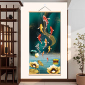 年年有余玄关入户装 饰画新中式 九鱼图免打孔挂件墙壁布画招财挂画