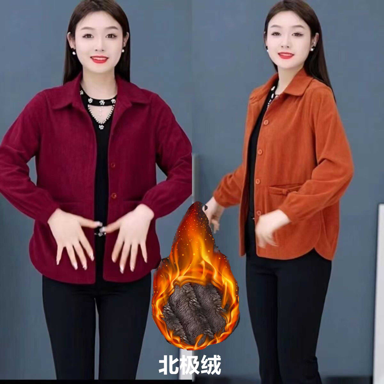 2025新款灯芯绒加绒短款外套中老年女士保暖女士夹克上衣百搭外衣