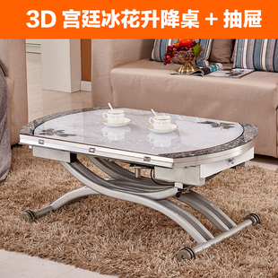 钢化玻璃餐桌椅组合 中小户型圆形多功能餐桌折叠伸缩升降茶几 包邮