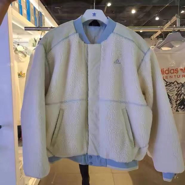 Adidas阿迪达斯保暖毛绒外套仿羊羔绒休闲运动夹克棉服IL8919