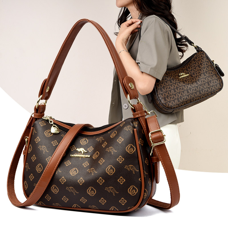 专柜袋鼠真皮女包2025新款时尚中年女士单肩包斜挎包妈妈包牛皮包