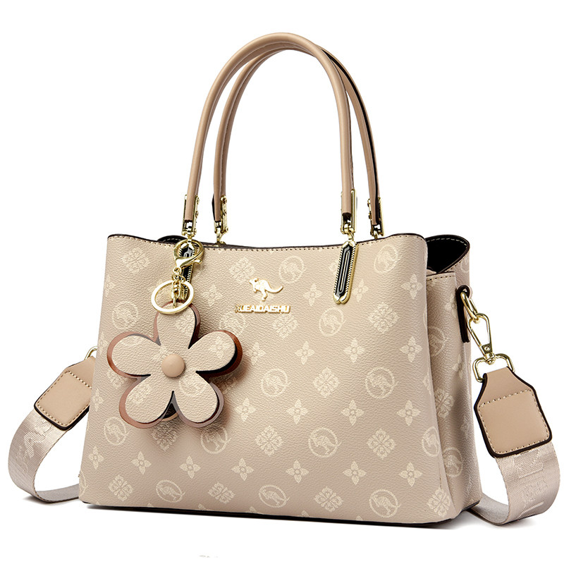 品牌袋鼠真皮手提包高级感女士2025新款妈妈包大容量牛皮斜挎包女