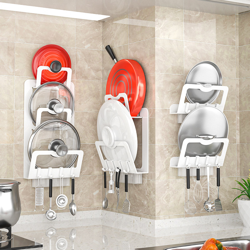 锅盖架子免打孔壁挂式不锈钢厨房置物架接水盘多功能砧板收纳神器