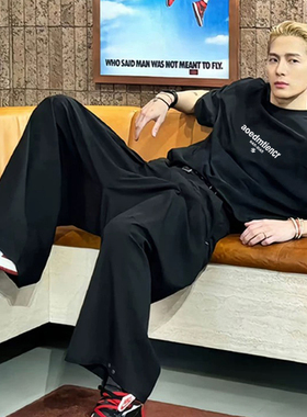 王嘉尔同款黑色t恤潮牌欧美短袖男生夏季新款高街大版宽松上衣服