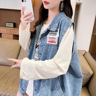 韩里韩气春秋超火外穿马夹新爆款初高中学生巨好看的牛仔马甲外套