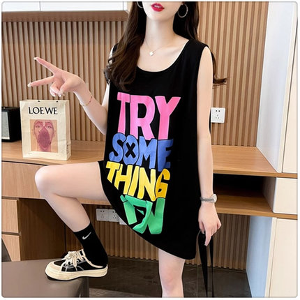 纯棉遮屁股搭配鲨鱼芭比裤的上衣服欧货大版洋气宽松无袖背心女夏