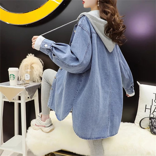 不掉色春秋牛仔外套衬衫女