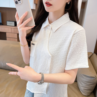 新爆款洋气减龄超火欧韩货潮高端时髦短袖T恤女独特漂亮大版上衣