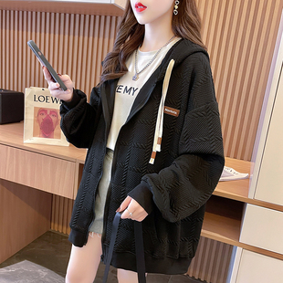 独特别致外套女 洋气早初春秋中长新薄爆款 遮屁股卫衣开衫 网红时尚