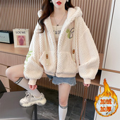 小个子保暖卫衣开衫 羊羔毛摇颗粒绒加厚休闲外套 女士秋冬新爆短款