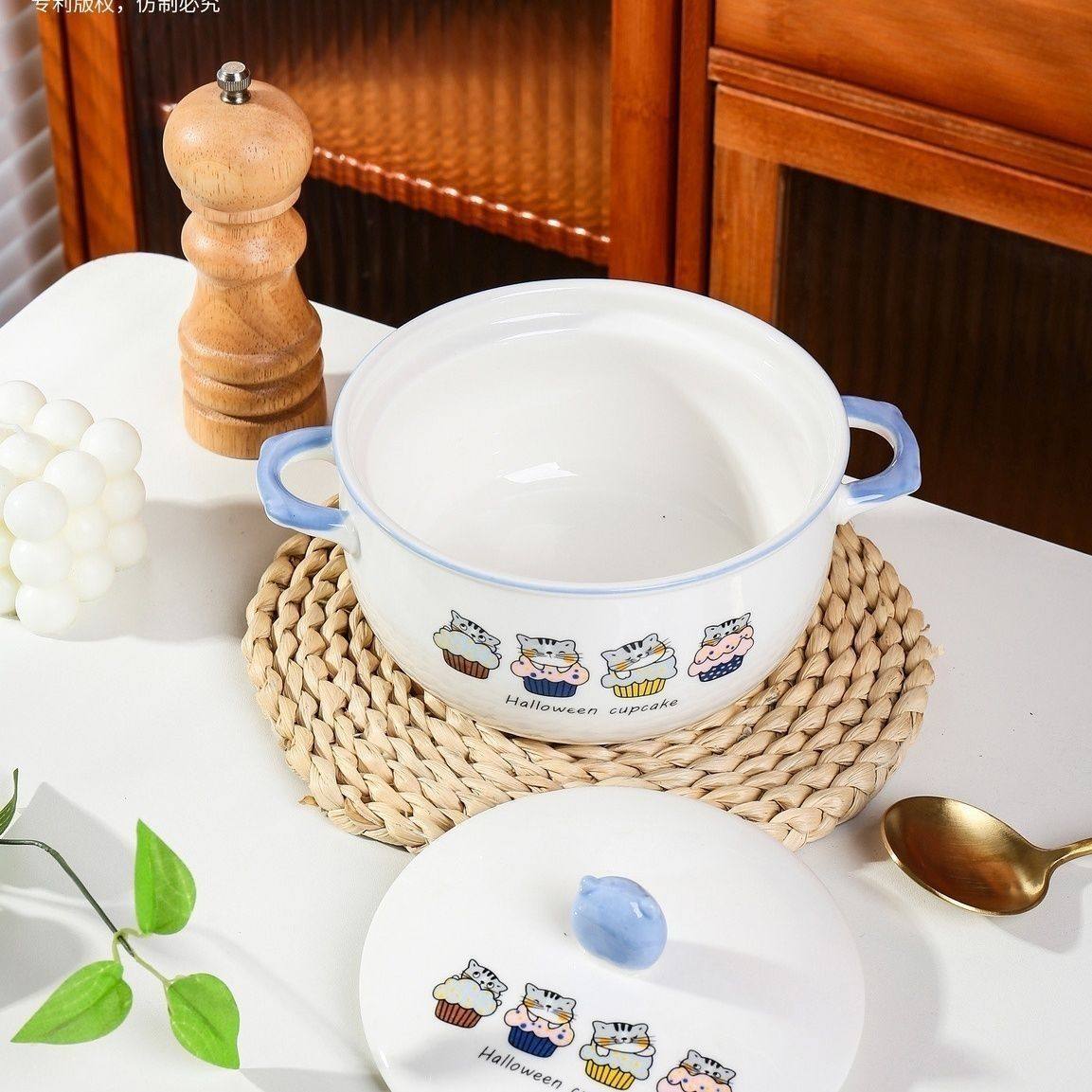 卡通加厚泡面碗 双耳大容量带盖泡面碗 学生宿舍饭盒 防烫快餐杯,餐饮具,泡面碗,淘宝优惠券,粉丝福利购,淘宝优惠卷