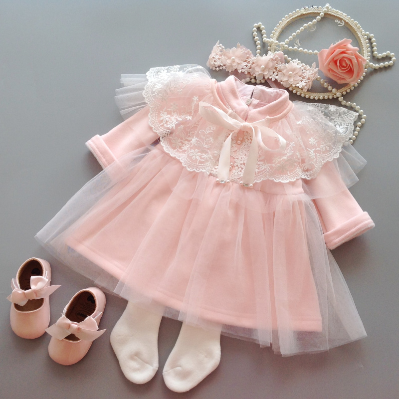 红色礼服婴儿抓周洋气加绒公主裙