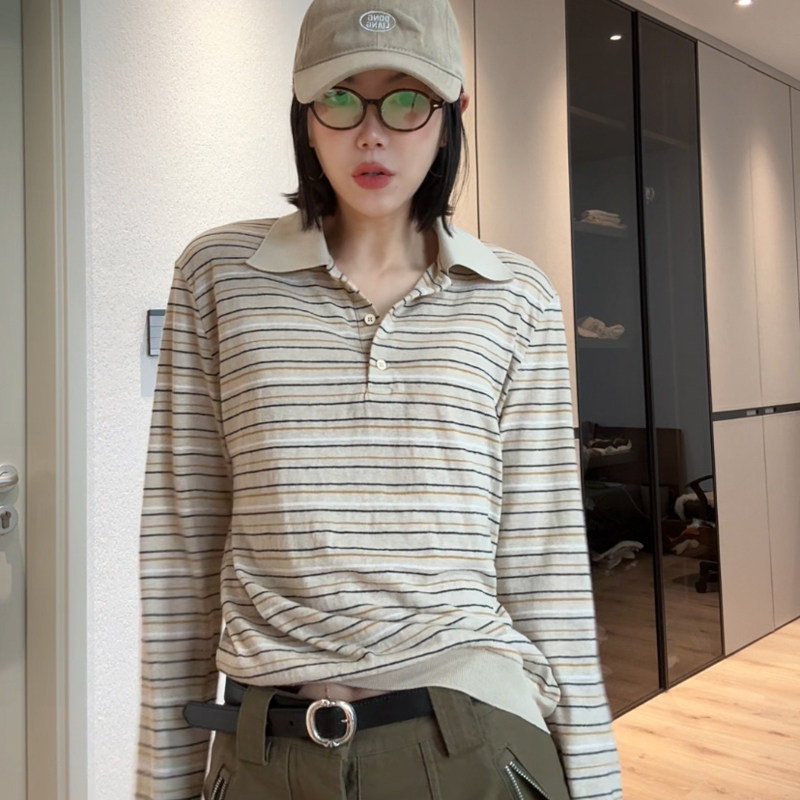 LUNA"要你好看"24秋冬书呆子MIU 汗麻天丝条纹POLO衫,男装,Polo衫,淘宝优惠券,粉丝福利购,淘宝优惠卷