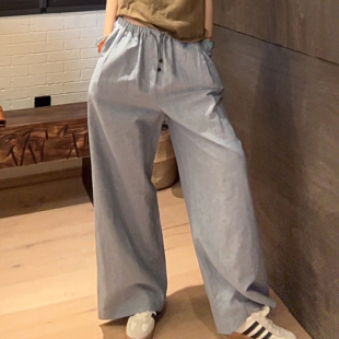 天蓝色棉麻宽松阔腿慵懒感休闲裤 re蓝调时刻 Lema LUNA