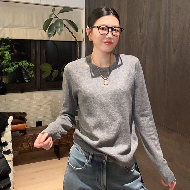 LUNA“拉达爱”素人百搭100羊毛三色圆领套头打底衫