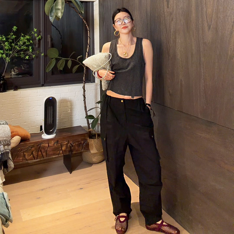 LUNA“解构山本爷子”春夏宽松大口袋松紧腰工装裤