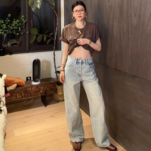LUNA“冰蓝迪”大王新款中腰浅蓝牛仔裤