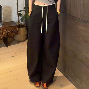 黑白拼接腰头极简弯刀西裤 神 山本 LUNA