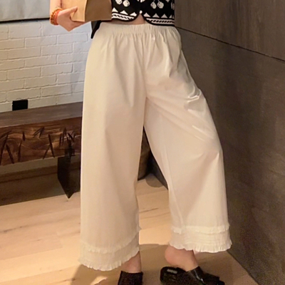 LUNA“拉达 纯白梦境”纯白蕾丝少女花边阔腿遮肉阔腿裤