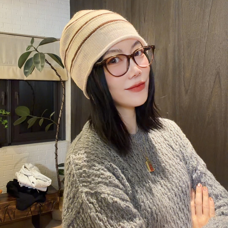 LUNA“冬日美学”两色羊毛针织条纹卷边堆堆冷帽