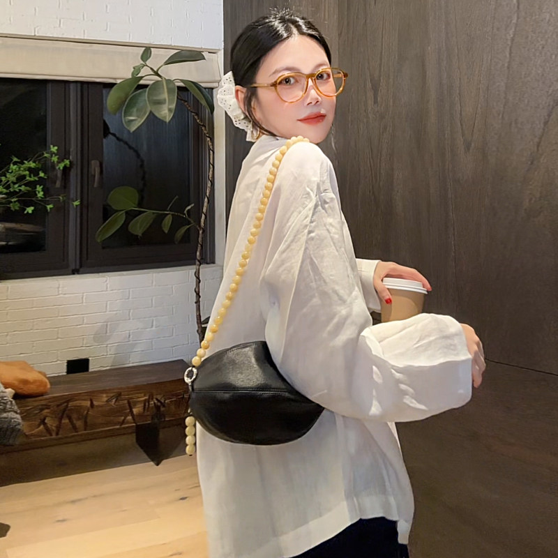LUNA“拉梅尔”羊皮玉石串珠橄榄球时装包