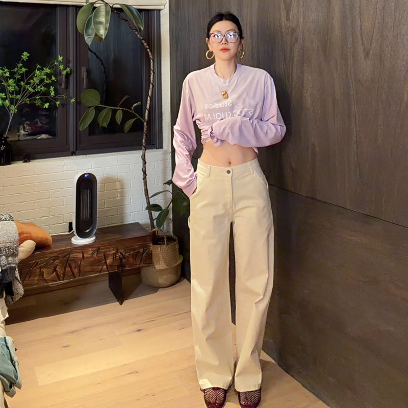 LUNA“白色恋人”马拉拉26新米达色极简直筒牛仔裤