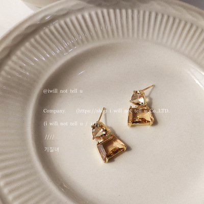 925银针气质茶色玻璃水晶耳环