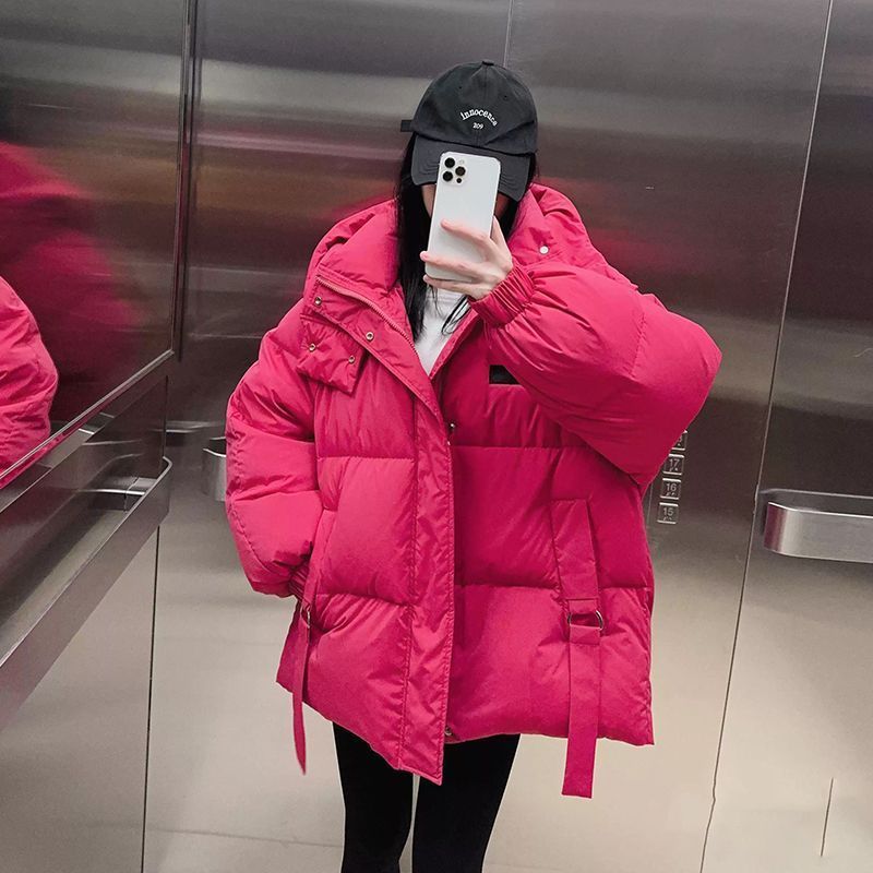 胖特大码-斤感连帽羽绒棉服女冬季宽松加厚面包服外套