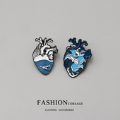 海浪心脏胸针ins日系卡通可爱海洋生物金属徽章书包笔袋别针装 饰