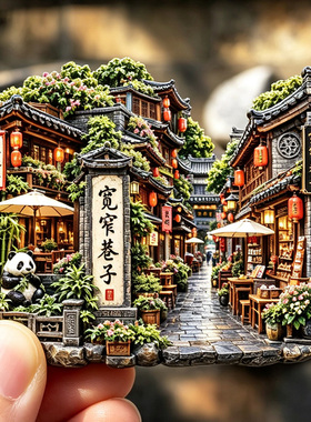 【宽窄巷子冰箱贴】四川成都文创熊猫盖碗茶川西老民居古街巷磁贴