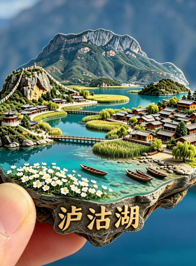 【泸沽湖冰箱贴】云南丽江景区文创旅伴手礼微缩高原湖泊风景磁贴
