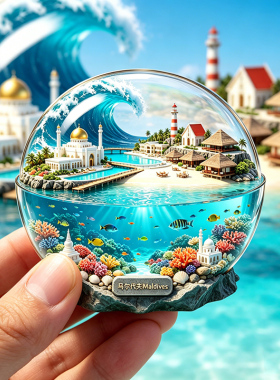 马尔代夫金属浮雕磁吸冰箱贴城市景点旅游纪念品文创伴手礼装饰贴