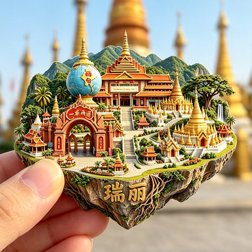 【瑞丽冰箱贴】一寨两国拱门缅甸金塔中缅边境地球雕塑边境文创潮